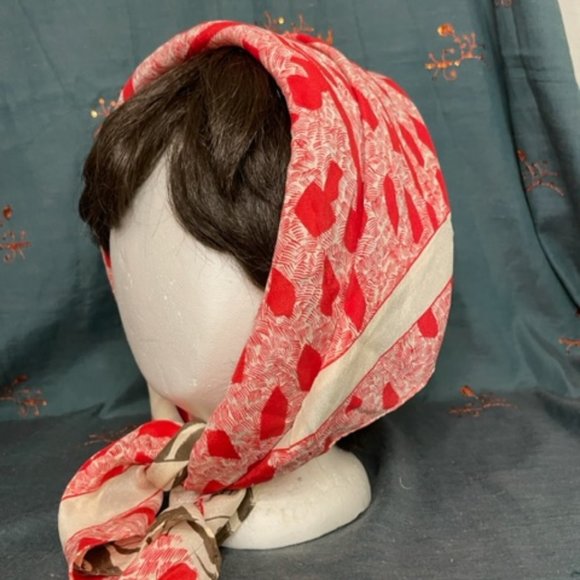 EUC Vintage 70s 80s Bill Blass Silk Scarf Red Brown combo Beautiful 28 x 28 silk - Picture 2 of 9